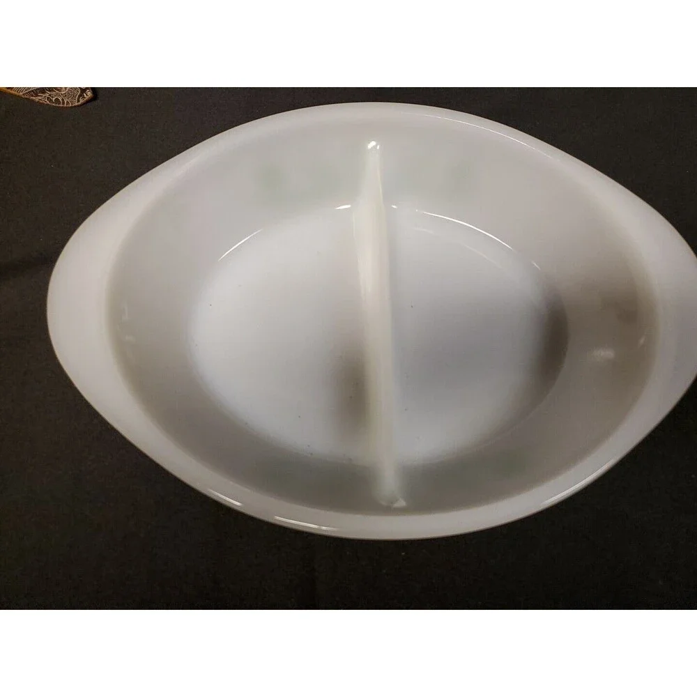 Glasbake Green Daisy J2352 Oval Divided Bakeware Casserole Baking Dish Jeanette
